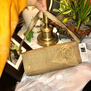 100% Silk short strap tan clutch GOOD CAUSE!!